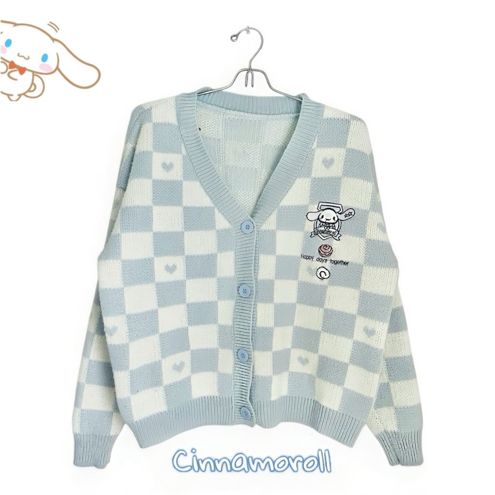 Cinnamoroll Woman’s Cardigan Blue and White Knitted Size Small - Picture 2 of 8